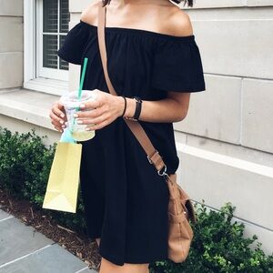 Asos off shoulder black mini dress